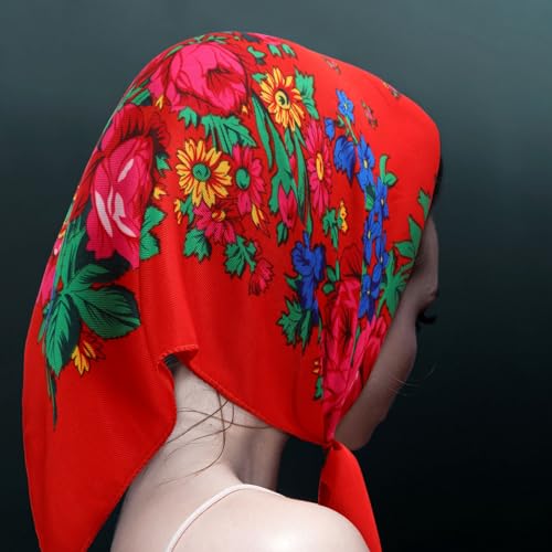 4 Pcs Russian Ethnic Square Hair Head Scarf Printed Polyester Flower Neck Scarf for Women4