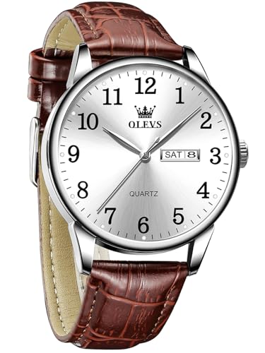 Image of OLEVS Men Leather Watches Classic Quartz Large Dial Easy Read Waterproof
