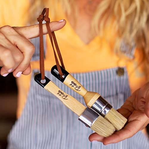 Bristello Chalk & Wax Paint Brush Set. 1X Flat Furniture Paint Brush And 1X Round Chalk Brushes For Furniture. 1” Small Paint Brush Duo – Stencil Brush, Milk Paint And Wax Paintbrush #TOP1