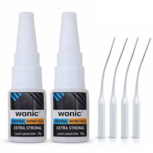 WONIC Instant Glue 20 ml – Pegamento Instantáneo de Alta Resistencia – Super Glue Universal de Secado Rápido para Hogar y Profesionales (lote 2ud. (20ML x2))