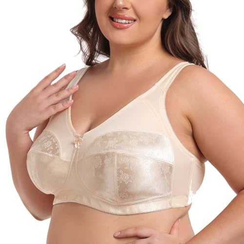 Women's Plus Size Unpadded Bra Full Coverage Wirefree Minimizer Lace Bras3