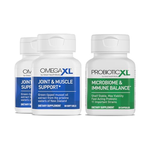 OmegaXL Powerful Joint and Muscle Support Supplement 60 Count (2 Pack) & Probiotic XL - PreforPro DE111 Shelf Stable - Promote Healthy Gut Flora Growth (30 Veggie caps)