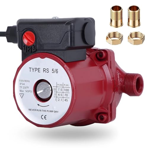 VN Infinite quality 110V 130W Water Pressure Booster Pump 3-Speed Cast Iron Hot Water Circulation Recirculating Pump 3/4 NPT for Floor Boiler Hot Water Heater System (RS15/6-130 Red)