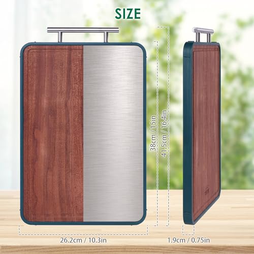 Tabla de cortar rectangular doble lado acero y madera miniatura 2