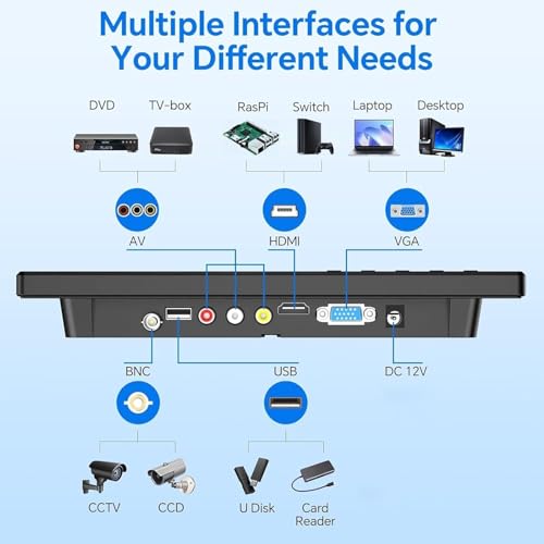 Image of Eyoyo 10.1 inch Security Monitor 1366x768 Resolution, Small HDMI Monitor Supporting HDMI VGA AV BNC USB Input, Small Screen with Built-in Speakers for PC CCTV Camera NVR(EM101AD)