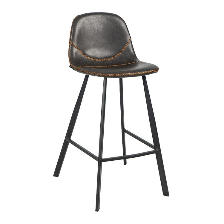 FurnwiseAnthracite Leather Industrial Design Breakfast Bar Stool Kitchen Counter Chair with Backrest