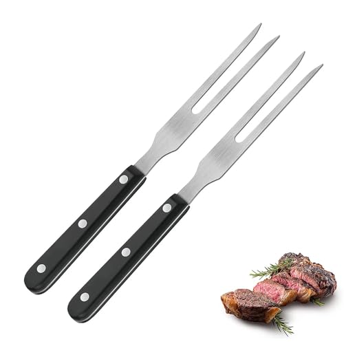 2 tenedores de carne – tenedor de carne de acero inoxidable con mango de madera, tenedor de barbacoa para cocina, barbacoa, pavo, asado (26,5 cm)