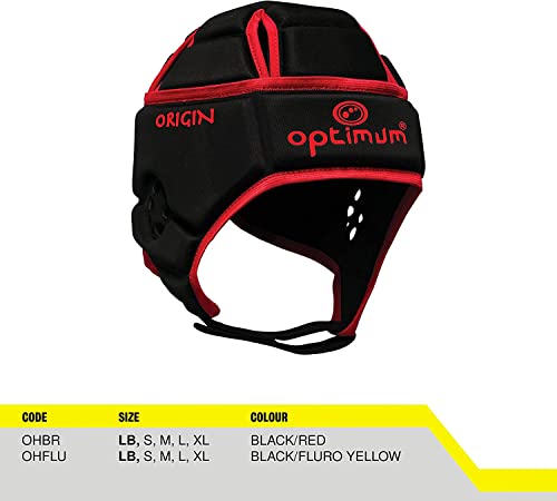 Optimum Senior Origin Headguard - Scrum Cap Full Coverage Soft-Edged - Breathable Protective Headgear - Comfortable Football Anti-Collision Helmet - Lightweight Head Protector Black/Red, X-Large #TOP3