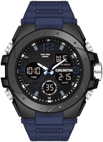 Carlington Endurance Series Analog-Digital Sports Watches for Men and Boys with Alarm, Stopwatch, Backlit Display, Dualtime, Silicone Rubber Strap, Water & Shock Resiatant - CT_9105