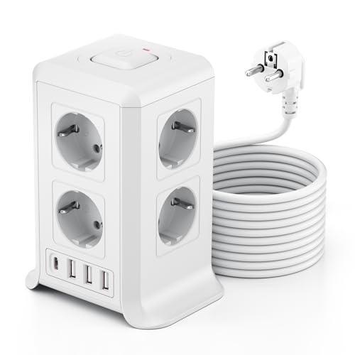 8 Tomas AC Torre Regletas Enchufes con 3 M Alargador Enchufe Multiple 4 USB