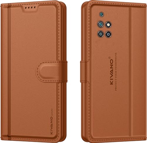 Image of KIVANO LUXE Compatible for Redmi 10 Prime Luxury Handmade Leather Magnetic Flip Folio Case | Card Holder & Kickstand | Slim Protective Cover | Unisex - Brown