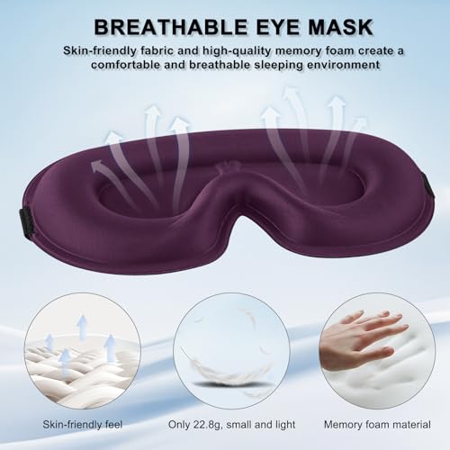 Image of Tobfit Blackout Sleep Mask for Women Men Zero Eye Pressure Eye Mask, Lycra Fabric 3D Ergonomic Design Eye Movement and Eyelash Friendly, Ultra Comfortable Blindfold for Sleeping Purple