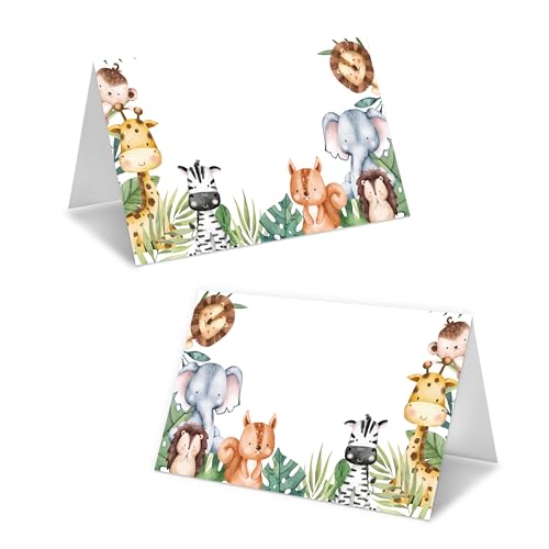 Jungle Animals Place Card For Boys Girls, Safari Animals Name Cards For Table Setting, Animals Party Favors Supplies, Wildlife Tent Cards Decorations For Baby Shower Birthday Events, 25 Pack -14