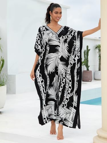 Image of KECVOT Kaftan Dresses for Women V-Neck Print Swimsuit Cover Up Plus Size Beach Caftan Lounge Dress