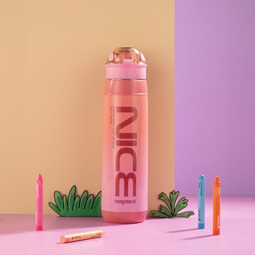 Image of Nayasa Plastic Turbo 600 ml BPA Free | Leak Proof | Push Button Cap Water Bottle for School, College & Office | Pink