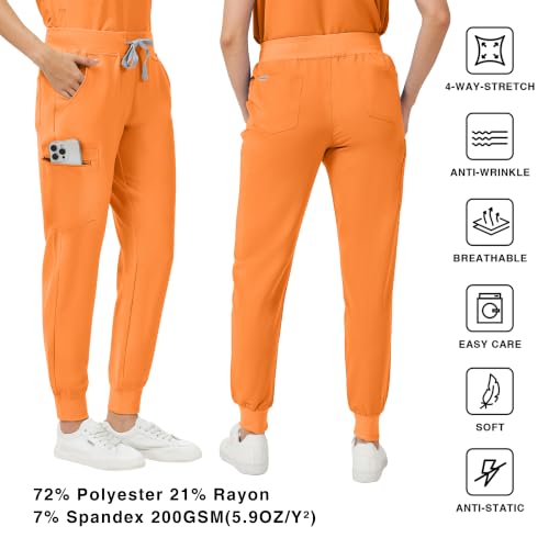 Image of Kitmaz Scrub Pants for Women - Mid Rise 4-Way Stretch Anti-Wrinkle Slim Fit Jogger Pants, Drawstring & 5 Pockets