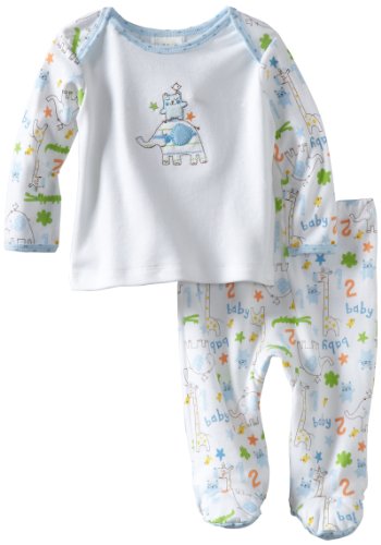 Disney Baby Boys' Newborn Two Piece Footed Pant Set, White/Print, 6-9 Months