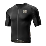 ROCKBROS Men's Cycling Jersey Short Sleeve Road Bike Shirt Zipper Pocket Quick Dry Bicycle Jersey Black