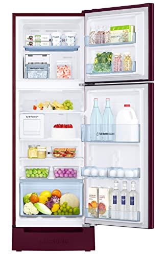 Image of Samsung 236L 2 Star Inverter Frost-Free Convertible 3 In 1 Curd Maestro Double Door Refrigerator Appliance (RT28C3C32RZ /HL,Midnight Blossom Red) Base Stand Drawer