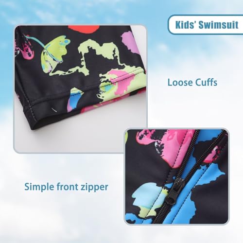 Image of Girls One Piece Rash Guard Swimsuits for Kids Girls Short Sleeve Bathing Suits with Front Zipper Swimwear 3-16 Years