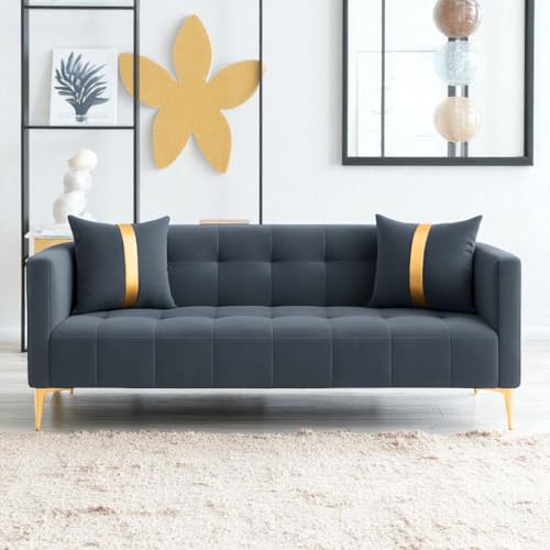 Image of FURNY Modernliving 3 Seater Sofa Set for Premium Living (Dark Grey)