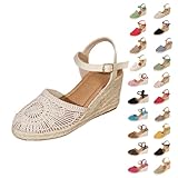 Genérico Cuñas Esparto Plataforma Mujer Sandalias Alpargatas con Bohemio Zapatos Cerrados con Encaje Correa Ajustable al Tobillo para Verano Paseos y Salidas Diarias