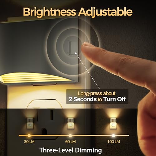 DORESshop LED Night Light[2 Pack], Night Lights Plug into Wall, 3 Level Brightness Adjustable Plug in Night Light, Dusk to Dawn Sensor Nightlights for Adults, Bedroom, Hallway, 3000K, Gray Cover — view 2