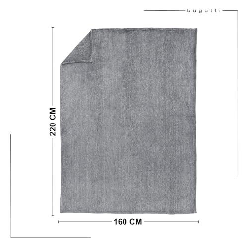 Bugatti 3300 Kuscheldecke XL 160x220cm – kuschelige Decke hellgrau, hochwertige Markenqualität aus Flanellflausch, warm und weich