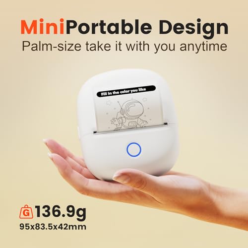 Image of 2 Inch BT Portable Thermal Printer for iOS Notes Labels Journal Study | Pocket Label Printer 203dpi Thermal Printing with 1200mAh Battery 11 Paper Rolls