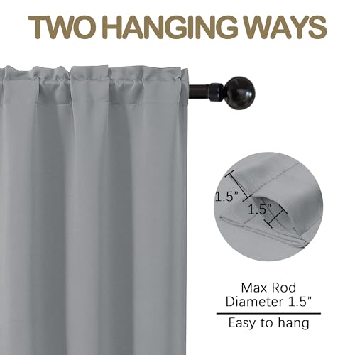 Image of Silver Grey Blackout Curtains for Small Window Treatment, Light Blocking Short Kitchen Window Curtains Over Sink, Dual Rod Pocket Half Window Tiers for Bathroom Basement, 2x40Wx36L Inches