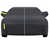 -Material: la funda para coche está hecha de material Oxford de alta calidad + fibra de algodón integrada + protector solar con revestimiento plateado. Evite daños en la pintura y el espejo. La plata altamente reflectante tiene buenas propiedades de protección solar. Nuestras cubiertas completas para automóviles contra los rayos UV, la lluvia, el viento, el smog, el polvo, la nieve y el hielo, son resistentes al agua.