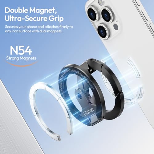 Image of ULANZI MA02 Dual Magnetic Phone Holder for Gym, Gym Phone Mount for MagSafe /iPhone 17-12, Foldable Phone Tripod Mount with 1 /4 inch Screw for Gym, Workout, Kitchen or Any Metal Surface, Black