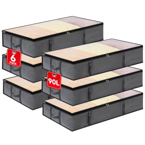 6 Stück 90L Unterbett Aufbewahrungsbox mit Deckel, Unterbett Aufbewahrung