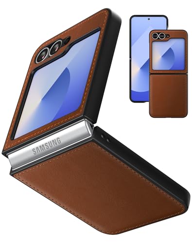 Cresee MQL-Z FLIP 6-BROWN Case For Samsung Galaxy Z Flip 6 (2024) Pu Vegan Leather Back & Hard Pc Bumper Phone Case cover