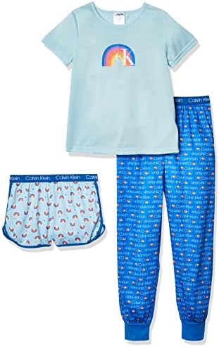 Calvin Klein Girls Sleepwear T-Shirt & Pj Shorts & Pajama Pant Sleep Set, Ck Tie Dye, L
