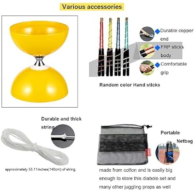 Chinese yoyo Diabolo Set- Triple Bearings Diabolo Chinese Yo-yos Juggling Toys Colorful Diabolo with Diablo Sticks, Diabolo String&Net Bag (Red), ERKZ051