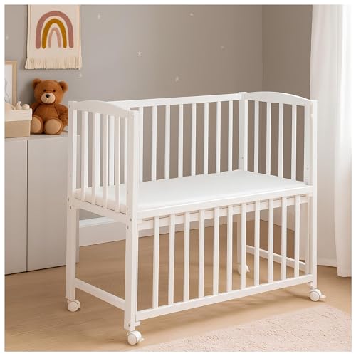 Baby Delux Beistellbett Babybett weiß 90x40 cm Stubenwagen höhenverstellbar mit Rädern und Matratze, 21983