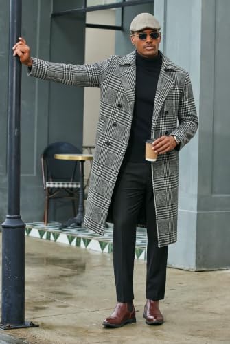 COOFANDY Men Long Trench Coat Winter Plaid Double Breasted Overcoat Peacoat - image 3