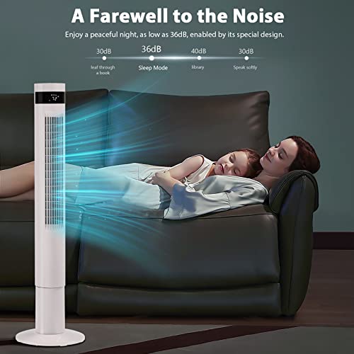 Image of Antarctic Star - Portable Electric Oscillating Quiet Cooling Tower Fan Remote Control Floor Bladeless 3 Speeds Timer Bedroom Office (43 Inch, White)