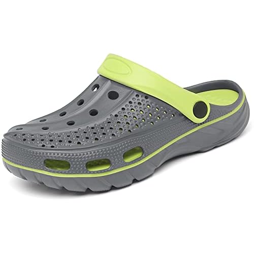 INMINPIN Zuecos Mujer Hombre Sandalias de Playa Respirable Ligeros Zapatos de Jardin Verano Antideslizante Zapatillas de Piscina con Soporte del Arco,Gris Verde,40/41 EU
