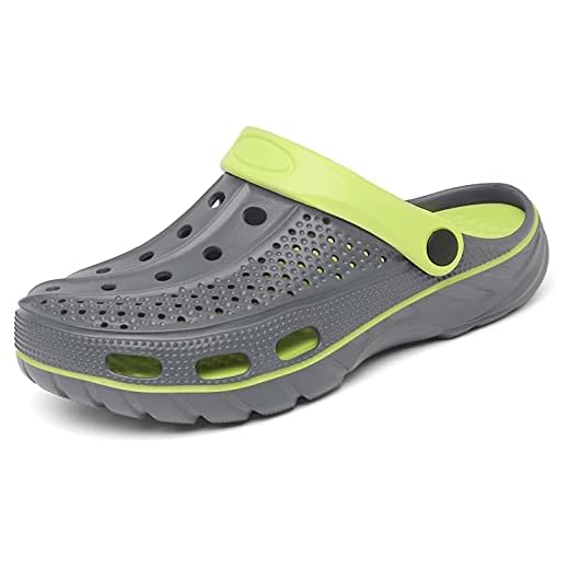 INMINPIN Zuecos Mujer Hombre Sandalias de Playa Respirable Ligeros Zapatos de Jardin Verano Antideslizante Zapatillas de Piscina con Soporte del Arco,Gris Verde,40/41 EU