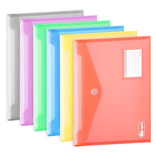 24 Pack Folders Plastic Envelopes, Colorful Plastic File Folders for Document, Letter A4 Size Poly File Envelopes with Label Pocket, Hook & Loop Closure for School Home Work Office Organizer