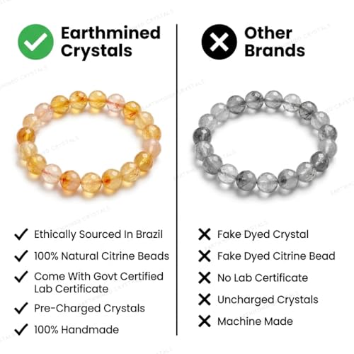 Image of Natural Citrine Bracelet for Men & Women | 8mm Round Beads Lab Certified Original Yellow Crystal Stone | Stretchable Gemstone for Wealth, Success & Manifestation