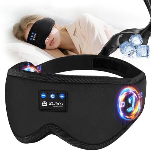 LOVE EYE Sleep Mask with Bluetooth Headphones 100% Blackout Eye Mask 6A Ice Silk Ultra Soft Breathable Detachable Speakers Zero Pressure Design Washable Side Sleepers Travel Ice Silk Black