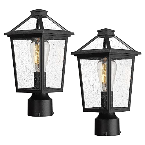 Zeyu 2 Pack Outdoor Lamp Post Lights, Modern Farmhouse Exterior Post Lantern Light For Garden, Aluminum With Seeded Glass Shade, Black Finish, Zx58P-2Pk Bk #TOP26