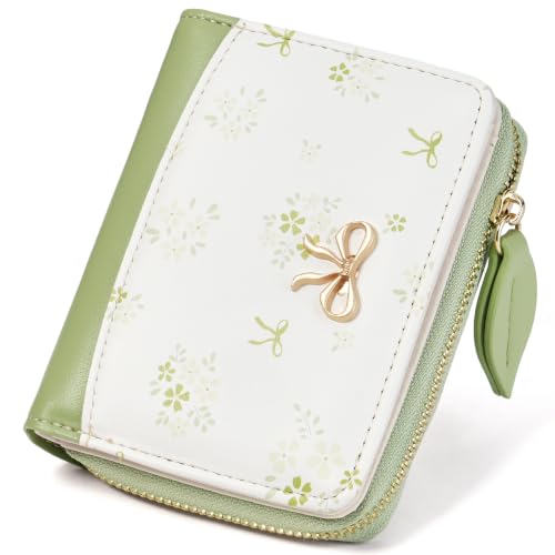 Image of GAEKEAO Small Wallet for Women RFID Blocking Vegan Leather Floral Ladies Purse Bifold Compact Card Holder with Zipper Pocket