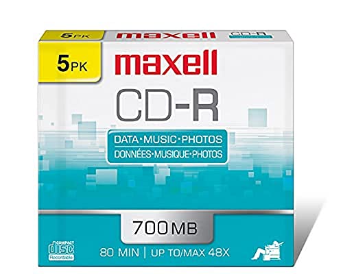 Maxell Slim Polycarbonate Substate 700Mb 80 Min CD-Recordable Slim Jewel 5 Pack by Maxell - Used condition - US$6.35