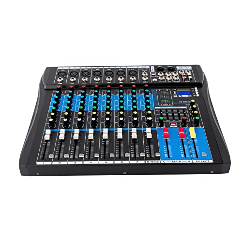8 Canales Audio Mixer Grabación Mezclador Mezclador Bluetooth USB Mezclador Ecualizador DJ LCD 48V Phantom Power Cuatro Tipos De Reverberación Para La Familia KTV, Idioma Del Campus
