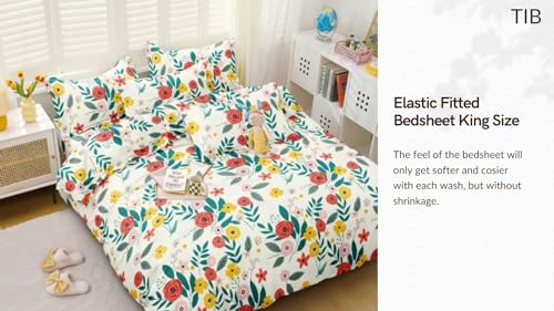 Image of TIB The Intellect Bazaar Glace Cotton Elastic Fitted Bedsheets King Size | Bedsheet for Double Bed with 2 Pillow Covers (72 inch x 78 inch or 182 x 152 cm) M-Rose's