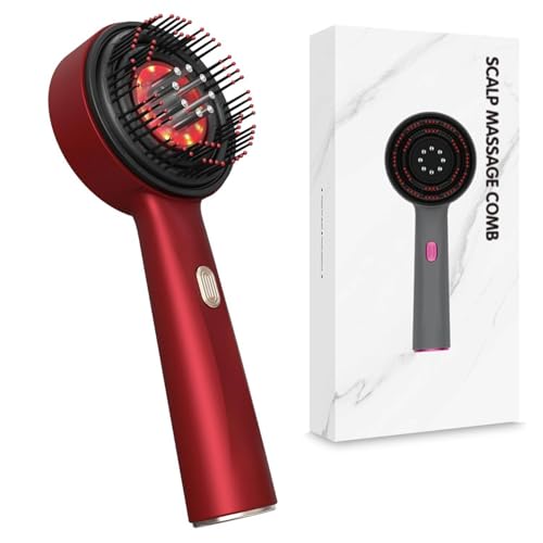 kopfmassagegerät Elektrisch,3-in-1 kopfhaut Massagebürste mit Hair oil applicator, Kopfmassage Bürste, 3 Modi für Kopf Kopfhaut Massage/Haarpflege/SPA/Entspannung(Rot)